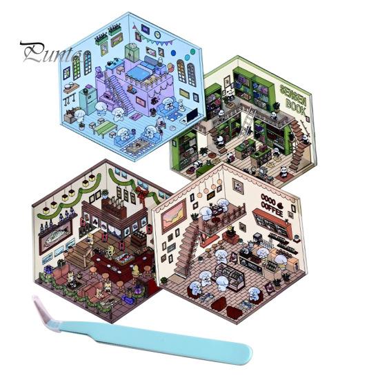 

4 комплекта DIY 3D наклейки для дома с пинцетом для снятия стресса наклейки для ландшафтного дизайна Солнечная комната Библиотека Кошка Кафе Пекарня Телефон Ноутбук Декор B