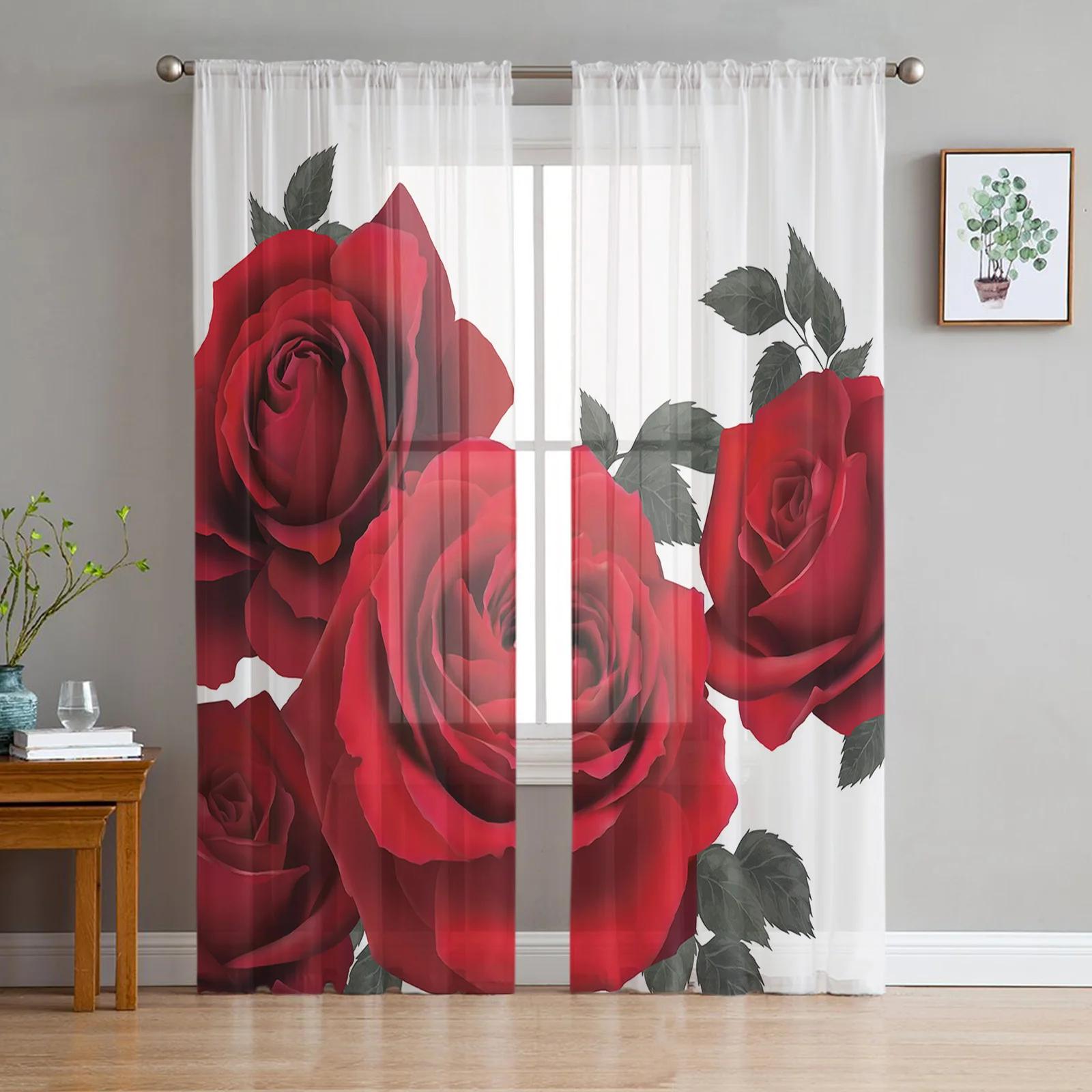 

Peonies Roses Flower White Sheer Curtains Ideal for Bedroom Living Room Decoration Window Curtain Kitchen Tulle Sheer Fabric Silk-like Fabric Drapes W135 x H115cm x1&Rod Pocket