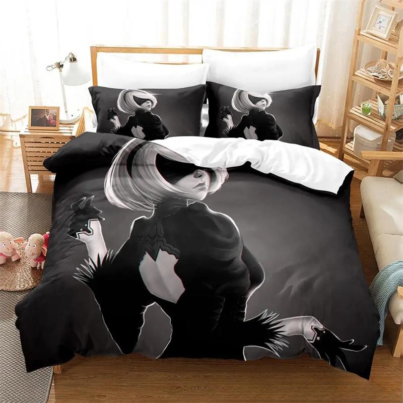 Druk 3D Anime Gra NieR Automata 2B Zestaw Pościeli Chłopcy Dziewczęta Rozmiar Twin Queen King Poszwa na Kołdrę Poszewka na Poduszkę Łóżko chłopcy Dorosły 2/3 szt.