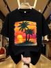 Wds01488 Sunset Palm Tree Summer Graphic Plus Size Unisexs Printed Crew Neck Tshirt Summer Casual Short Sleeve Street Style