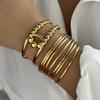 Vintage Übertriebenes Metall Breites Manschettenarmband für Damen Goldfarbe Blätter Geometrisch Edelstahlarmbänder Party Schmuck Geschenke