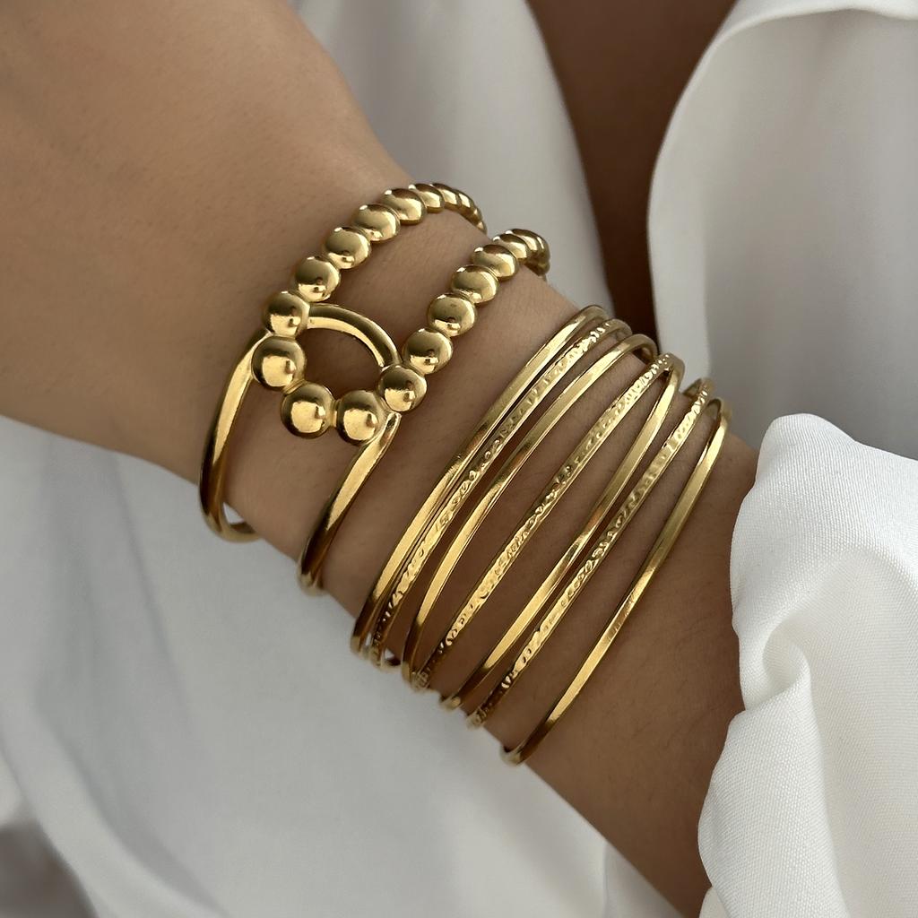 Vintage Übertriebenes Metall Breites Manschettenarmband für Damen Goldfarbe Blätter Geometrisch Edelstahlarmbänder Party Schmuck Geschenke