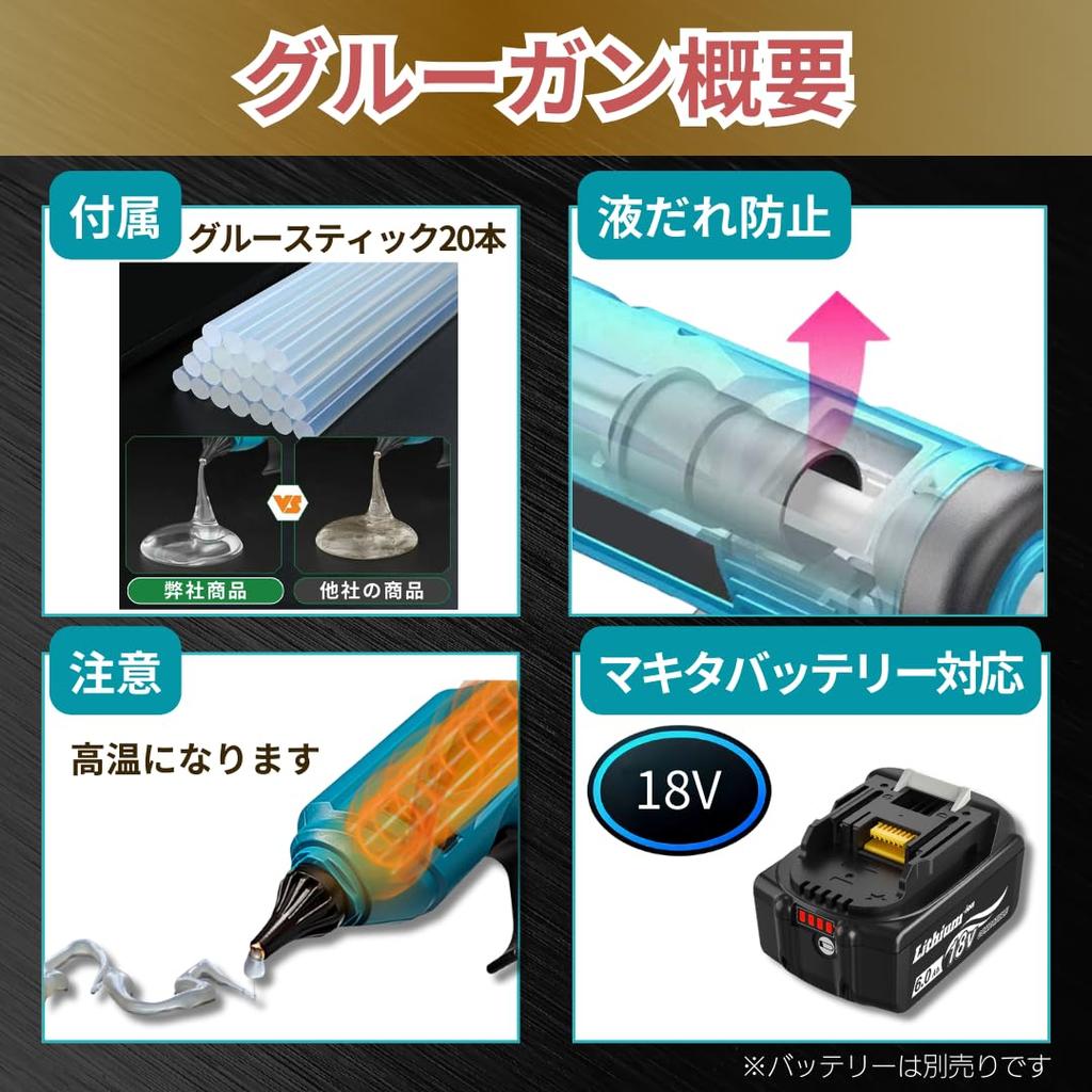 Akumulátorová tavná pistole kompatibilní s Makita s profesionálním vysokým kompaktním a tavným lepidlem 18V GLU02 Nabíječka, Tyčinka, Teplota, Stojan, Lehká,