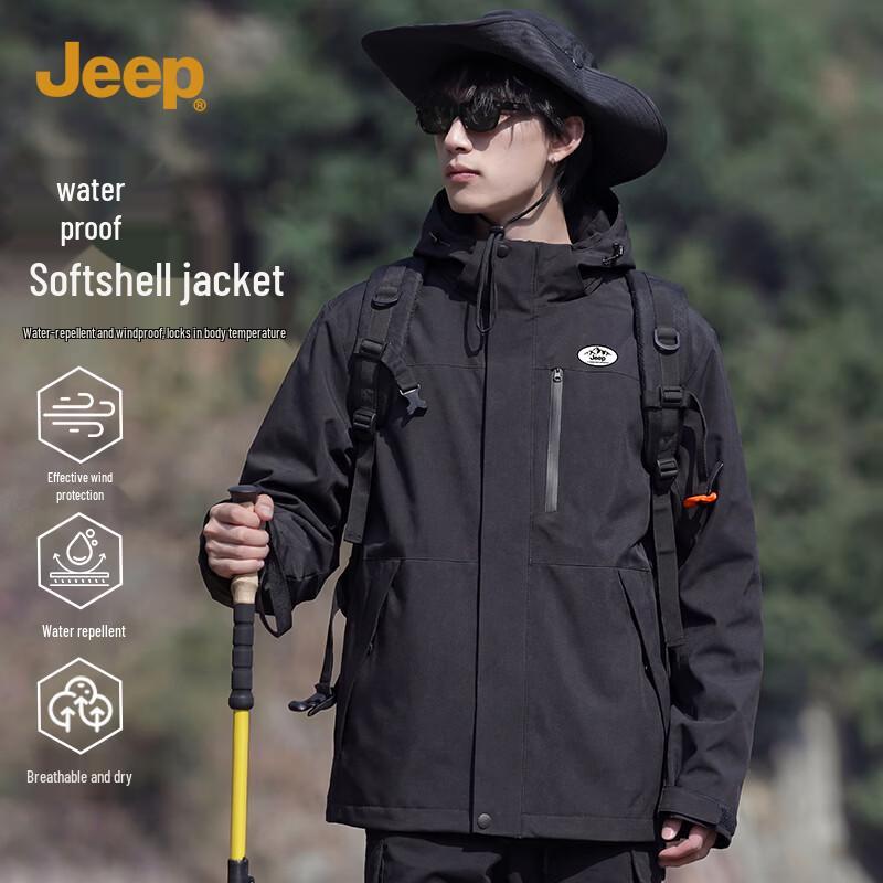 JEEP Men s Multi-functional Water-Repellent Softshell Hooded Outdoor Jacket XL