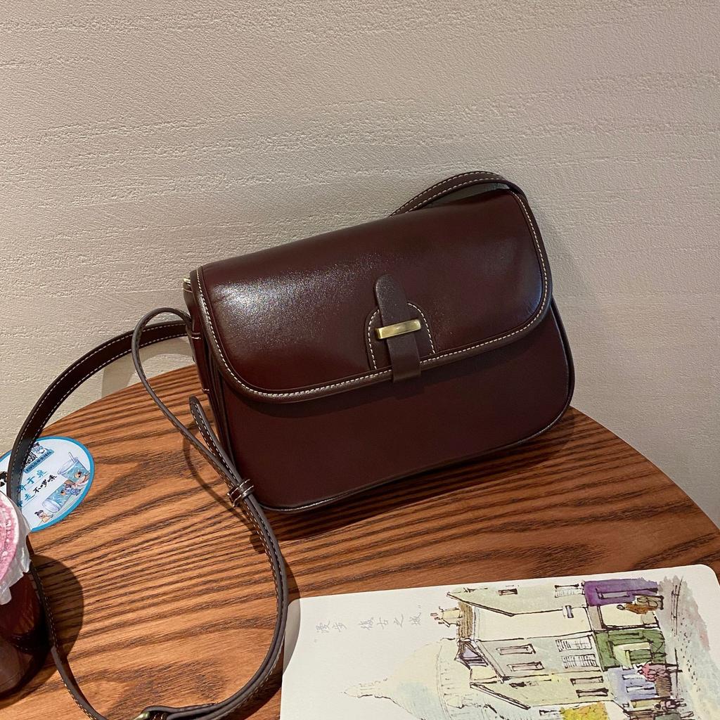Vegetable Tanned First-Layer Cowhide Women'S Bag, Shoulder Crossbody Women'S Bag, Practical Saddle Bag, Versatile, Simple Brown Trend
