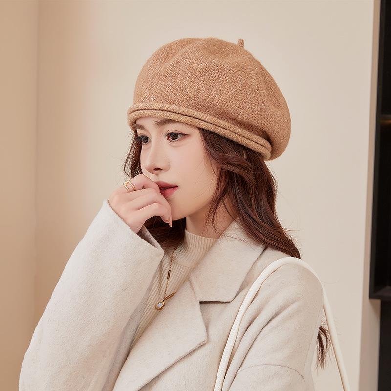 Béret pour femme Chapeau français classique - Béret élégant en laine noire pour fête Déguisement romantique sur le thème français