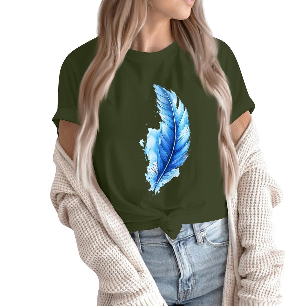 Women's Fashion Casual Printed Short Sleeve Round Neck Pullover Tops