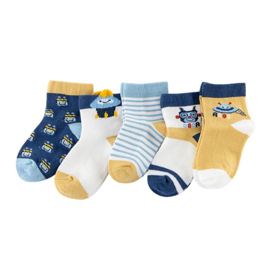 5 Paar Jungen Mädchen Cartoon Dinosaurier Hirsch Streifen elastische atmungsaktive Baumwollsocken