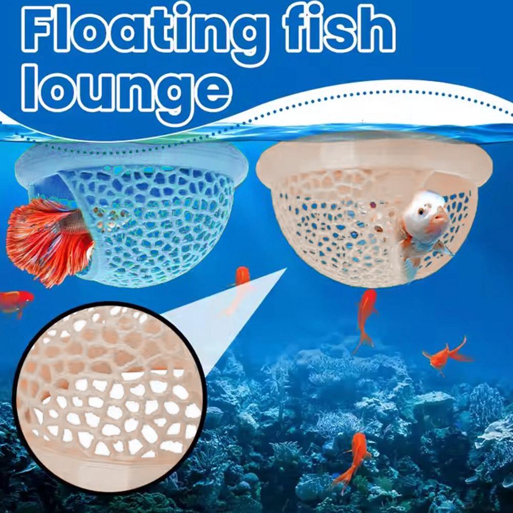 Aquarium schwebende Höhle Fisch Garnelen Versteck Unterschlupf 3-in-1 Hängematte Futterring & Ruheplatz für Betta kleine Wassertiere