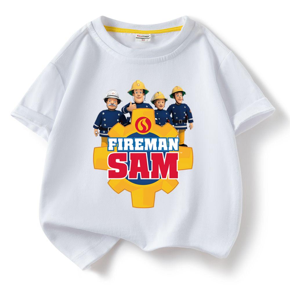 Kids Cotton Tshirt Fireman Sam Boys Girls Cartoon O-Neck Tee Toddler Short Sleeved Tshirt Childrens Summer Clothing Fashion Top