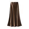 Qooth Elegant Women Satin Fishtail Skirt Maxi Length Bodycon Slim Elastic Waist Skirt QT2762
