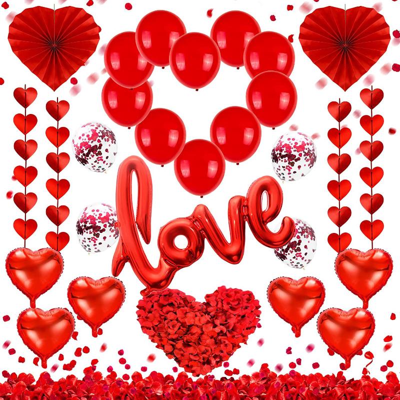 Valentine's Day Balloons Decorations LOVE Letter Balloon Heart Foil Balloon Rose Petals Confetti Balloons Wedding Supplies