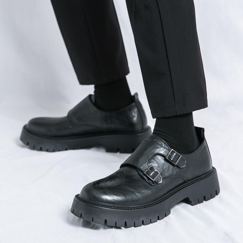 Men's Leather Shoes British Platform Designer Dress Buckle Leather Loafers Male Shoes Man Casual Shoes for Men Designer