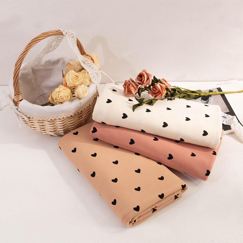 Heart Printed Sewing Material Rib Cotton Spandex Fabric For Summer Girl's Dress and Tops T-shirt 45x135cm YHTJ0016