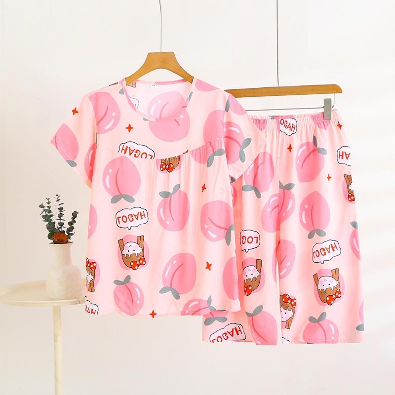 Summer Short-sleeved Home Wear Set, Women's Thin Round-neck Top, Shorts, Two-piece Loose Pajamas