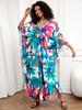 EDOLYNSA Green Printed Bohemian Long Dress Women Robe Kaftan House robe Outfit Plus size Lounge wear Beach dress Q1289