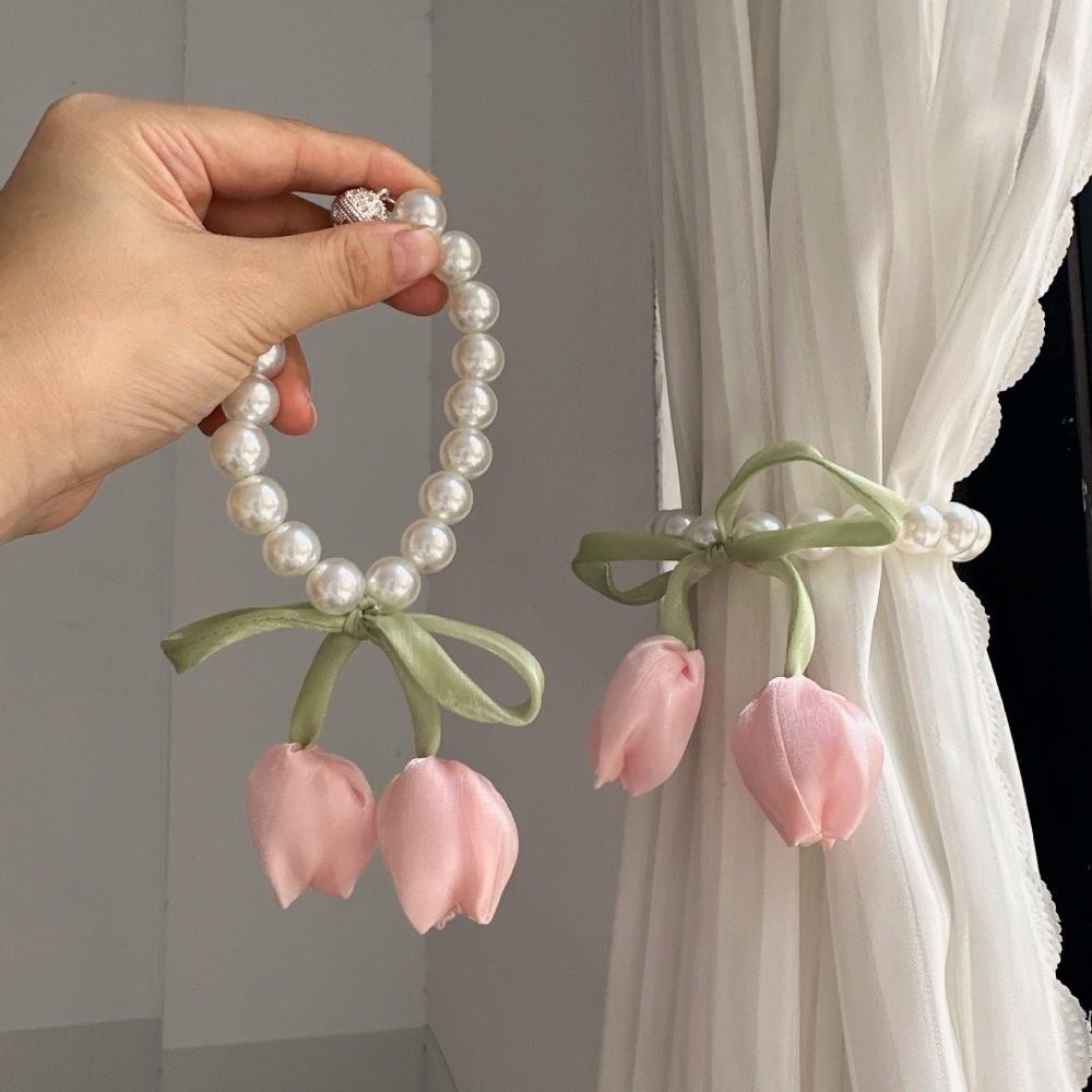 Magnetic Tulip Curtain Straps Pearl Chain Curtain Buckle Fashion Drapery Holders  Wedding Room