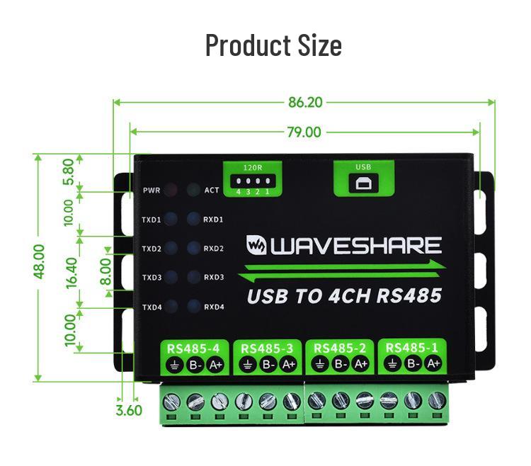 USB To 4-Port RS485 Converter with Metal Casing and Multi-Protection for Simultaneous Independent Serial Communication
