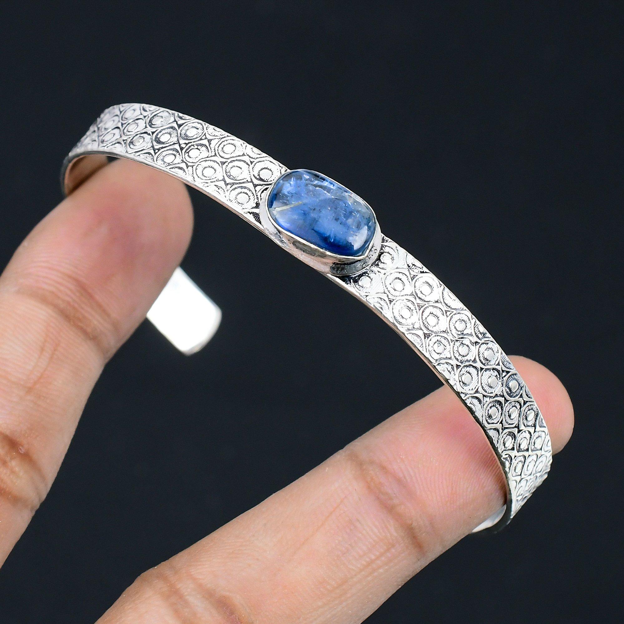 

Womens day Sale Sterling Silver Oval Kyanite Stone Mother Unique Bangle Bracelet Adjustable