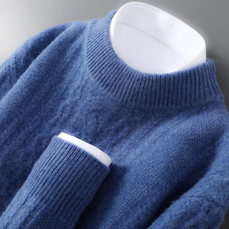Men's Thick Half-High Collar Wool Sweater - Casual Loose Fit, 100% Pure Wool, Long Sleeve Pullover for Autumn & Winter