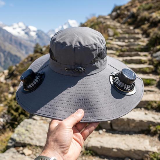 Buckle Hat with Dual Fans Large Battery Solar Charging Full-Face Sun Protection Large Brim Sun Hat Adjustable Drawstring Walking Cooling Hat