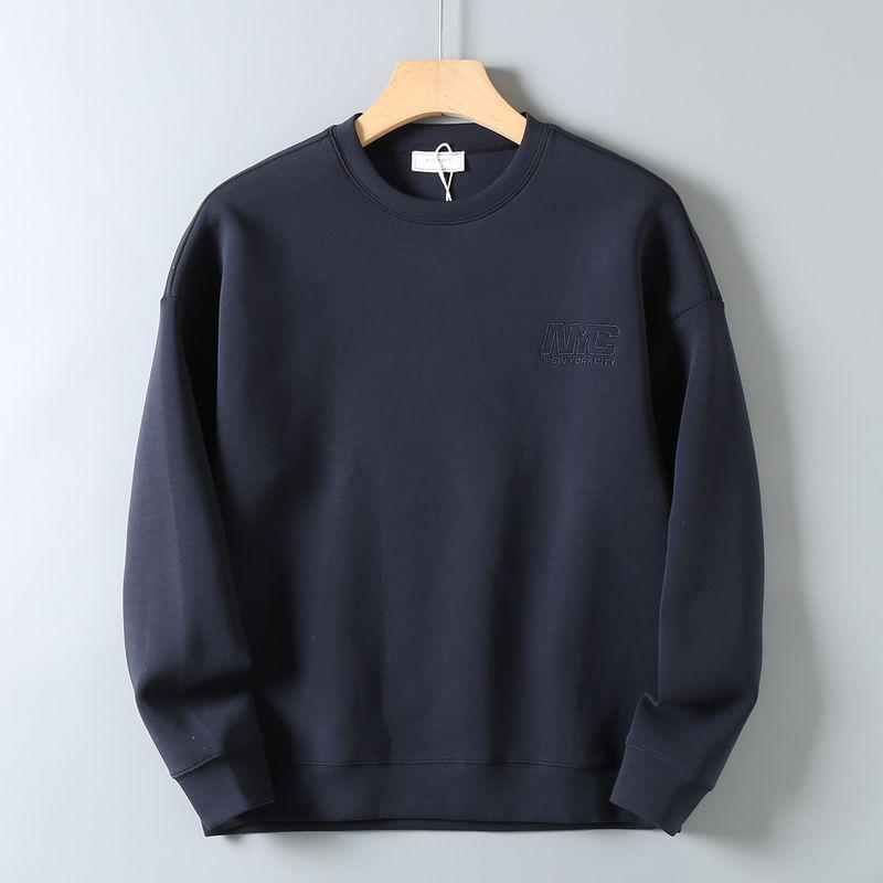 Original Export Surplus Air Layer Xinjiang Combed Cotton Drop Shoulder Cut Label Plain Versatile Loose Long-Sleeve Sweatshirt for Men Trendy