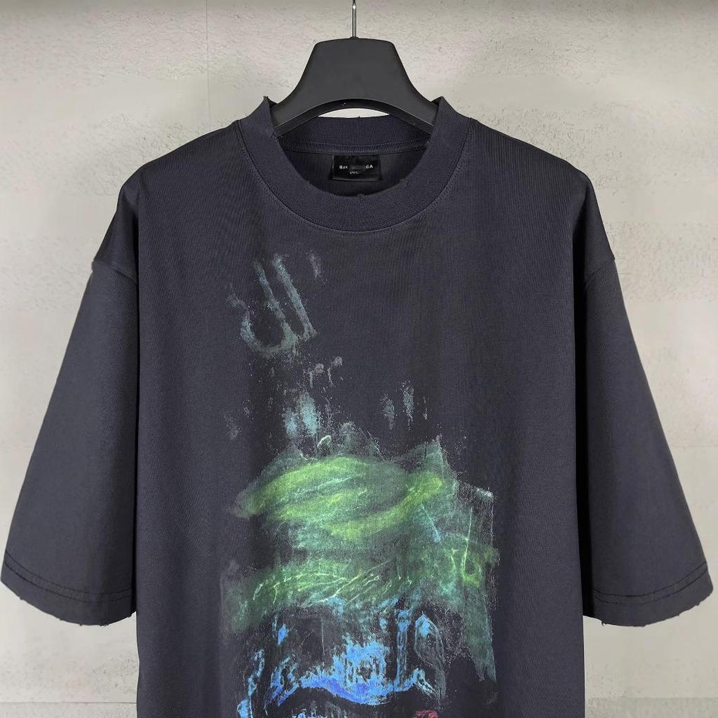 Authentic Paris B Distressed Hem Washed Blurred Pattern Unisex T-Shirt