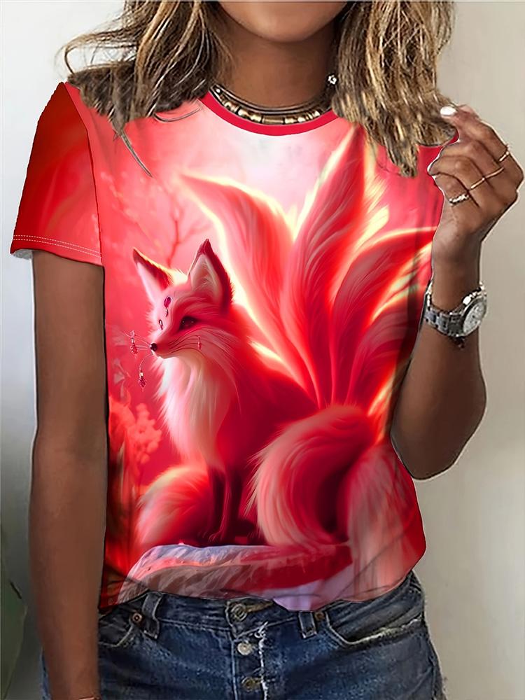 Loose Crew Neck Top Fashion Printed Short Sleeve Casual T-Shirts Women’s