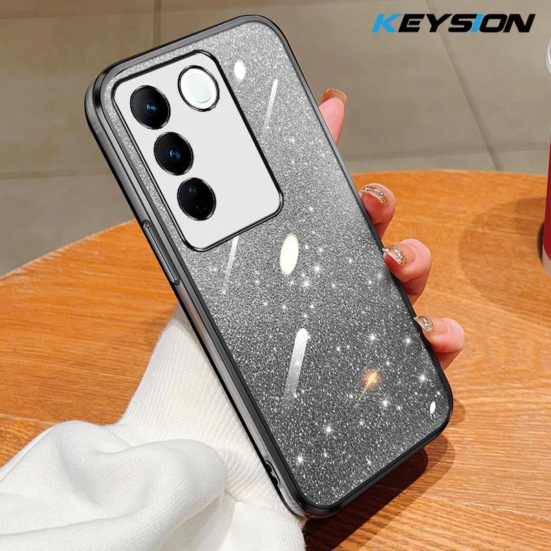 

KEYSION Luxury Plating Glitter Phone Case for VIVO V27 5G V27e Transparent Soft TPU Shockproof Back Cover for VIVO V27e V27 5G for VIVO V27 5G чёрный