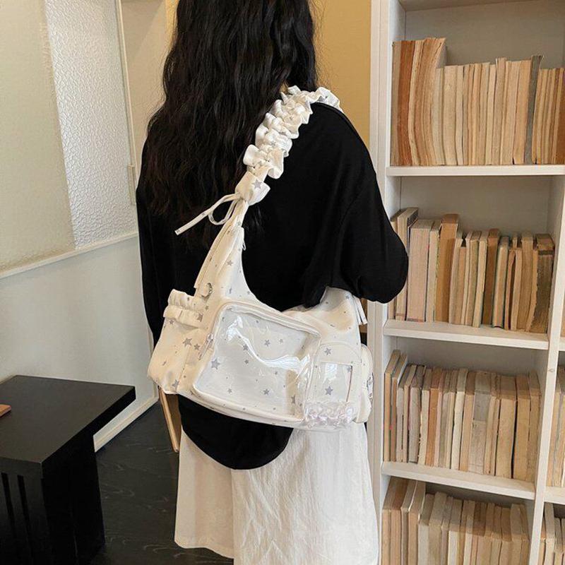 Japanese Style Star Printed Shoulder Bag For Women Large Capacity Transparent Splicing Handbag Fashi Women's Crossbody Bag