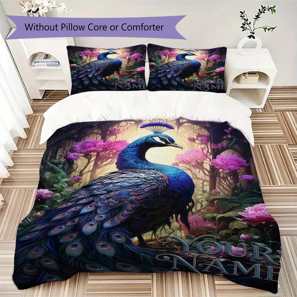 Custom Name Peacock Forest Bedding,Quilt Set Quilt Cover Pillowcase Home Birthday Gift(1 * duvet cover + 2 * pillowcase, without core)_lx
