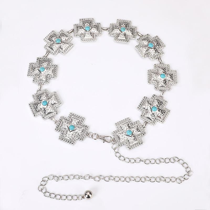 High-end Women's Waist Chain Boho Style Waist Chain Turquoise High Quality Cross Waist Chain Women's Waist Chain