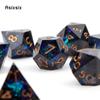 7 Stück Polyedrische Würfel aus schwarzem, blauem Harz mit goldenen Zahlen und scharfen Kanten, geeignet für Rollenspiele, RPG-Brettspiele, Kartenspiele