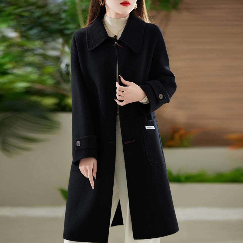 100% Wool Women Coat TIDENOVEL Autumn Wool Long Coat Handmade Pea Coat Winter Warm Wool Long Jacket Overcoat