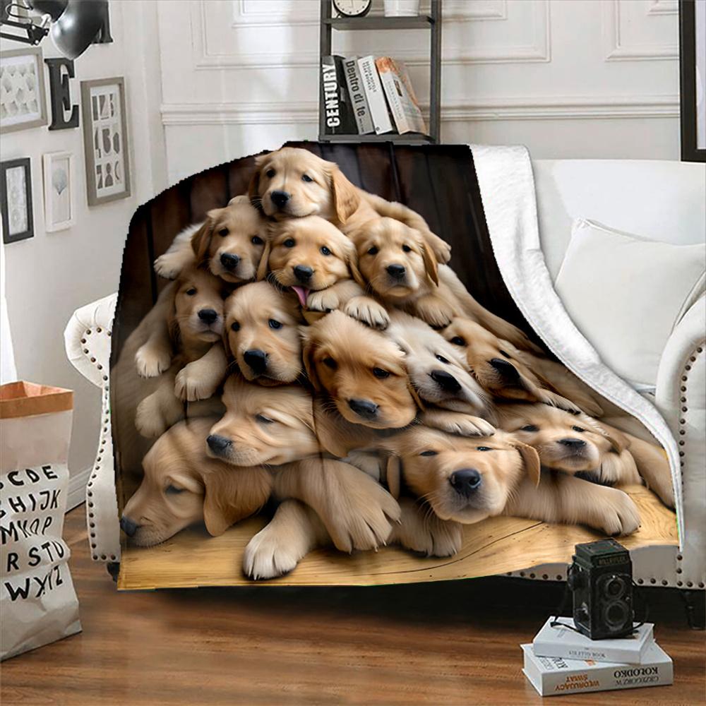 Cozy Golden Retriever Dog Pile Print Flannel Throw Blanket - Soft, Reversible, All-Season Comfort for Couch, Bed, Office, and Tr
