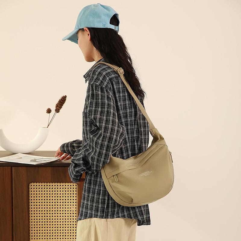 Solid Color Nylon Minimalist Crossbody Bag with Zipper Pockets and Adjustable Strap for Women
