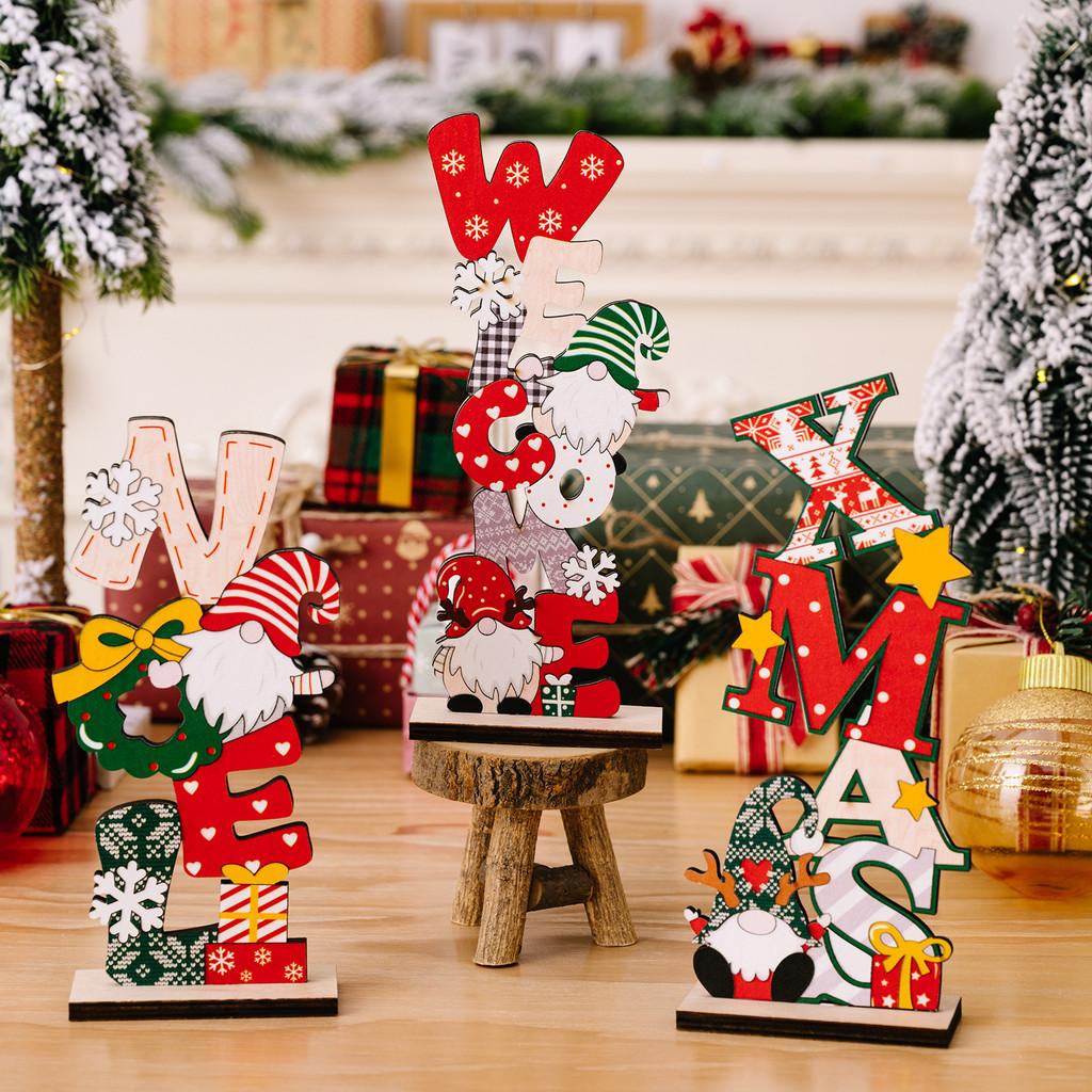 Desktop Figurine Christmas Wooden Decoration Printed Letter Noel Holidays Xmas