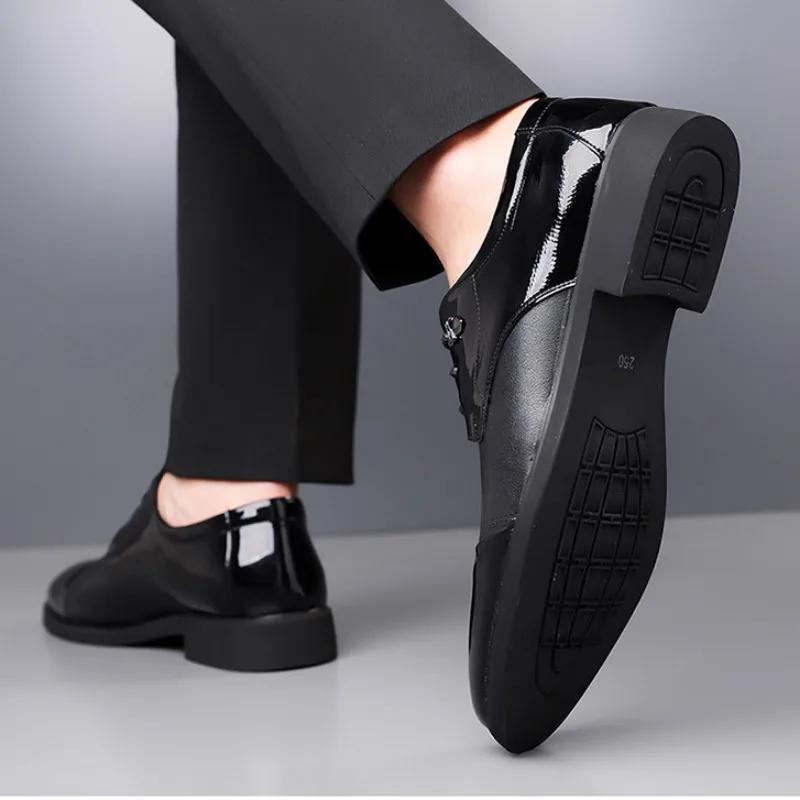 Fashion British Patent Leather Men's Derby Shoes Designer Soft-soled Black Man Wedding Shoes Fashion Casual Business Male Dress Shoe