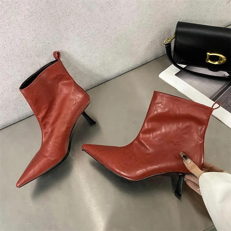 Eilyken Nowe Modne Szpiczaste Botki Damskie Buty na Wesele Imprezę Zimowe Jesienne Dopasowane Krótkie Damskie Botki