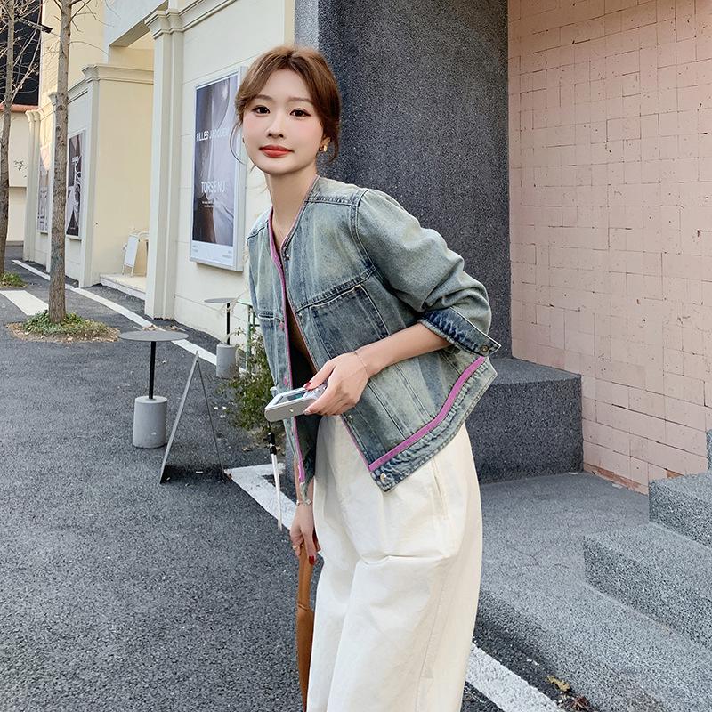 

Женская джинсовая куртка в корейском стиле, модное повседневное пальто DJ6819, весна 2025 2XL for 130-140 lbs