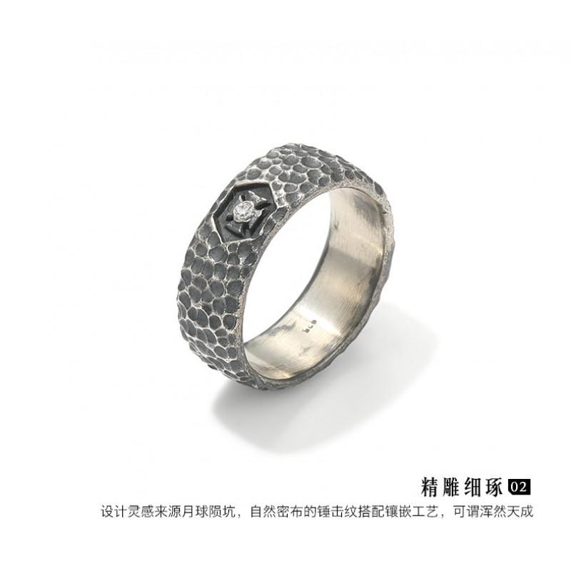 Adjustable Hammered Texture Ring Men Women Sterling Vintage Geometric Open Finger