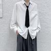 Men's Solid Color Shirt Male Turn Down Collar Black Tie Long Sleeved Shirt New Korean Style Loose Casual Comfortable Top