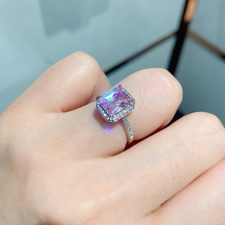 Cross Border Simulation Paraiba Pink Ring Socialite Emerald Square Jewelry