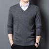 Men's 500g Thick Wool V-neck Sweater - Business Casual, Warm Knitwear for All Ages