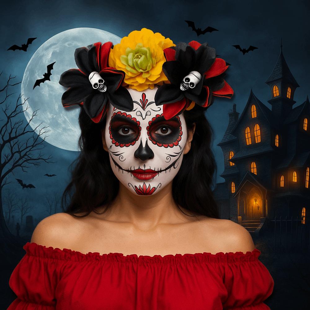 Halloweenská dekorace Lebka Čelenka Přehnaná Gotická Květinová Čelenka Fotografické rekvizity