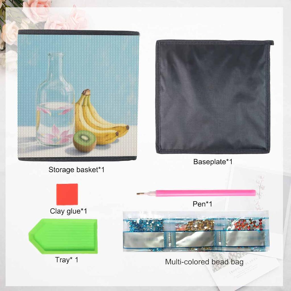 Bananas and A Water Cup 5D Diamond Painting Storage Basket Full Round Drill Mosaic Diamond Embroidery Cross Stitch Kits Home Decor Home Decor