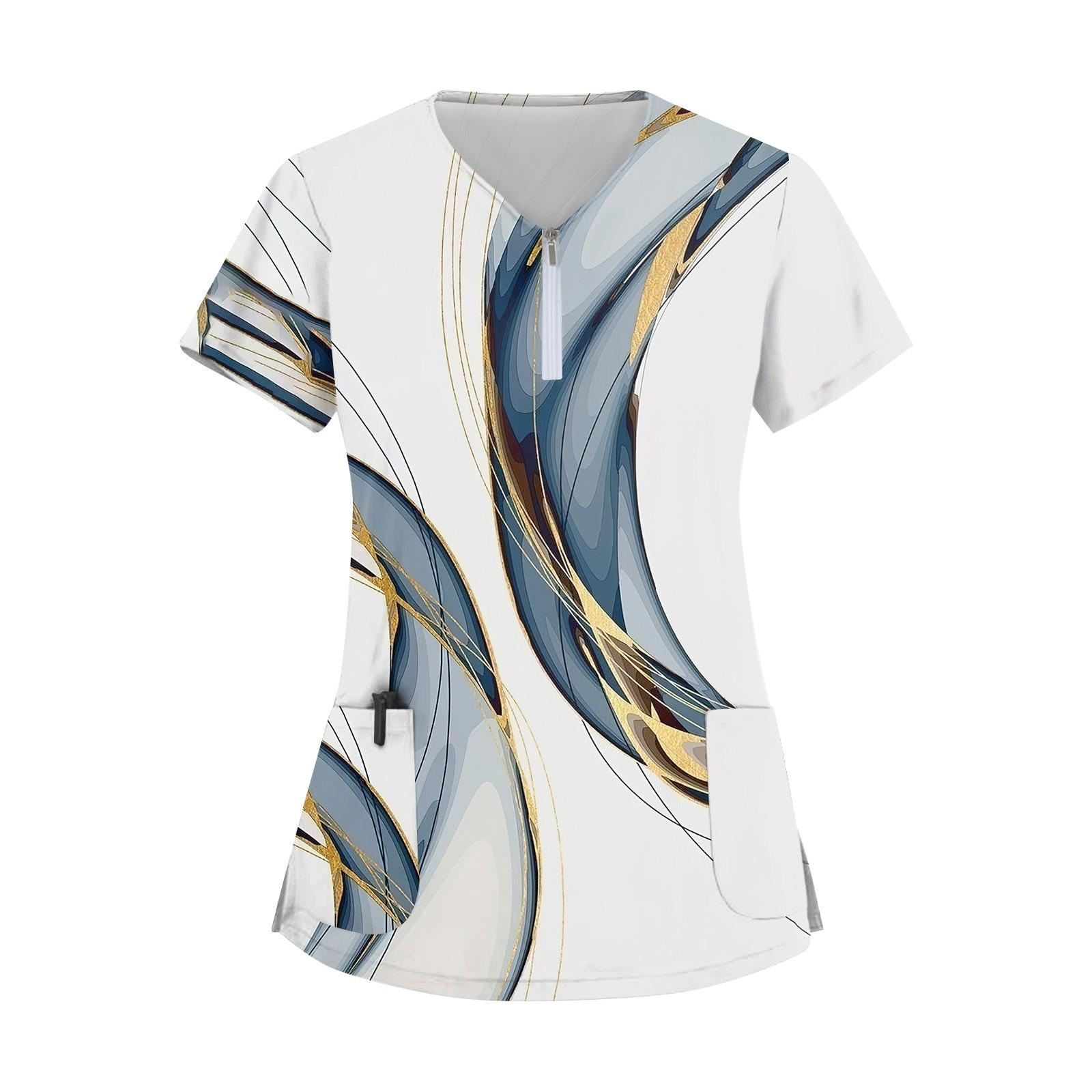 

Женский модный повседневный топ с воротником-молнией и геометрическим принтом M белый