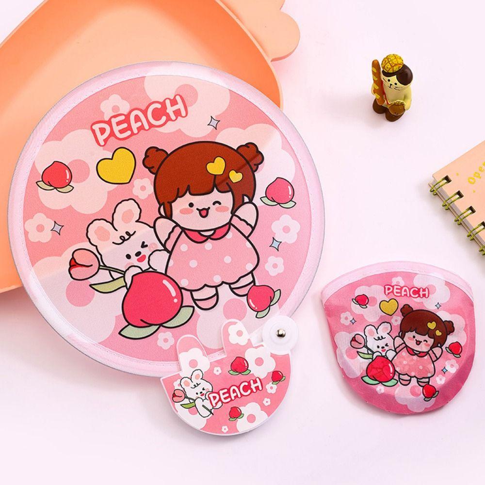 5Pcs Decorative Round Pocket Fan Cartoon Cool Fan Portable Hand Fan  Student