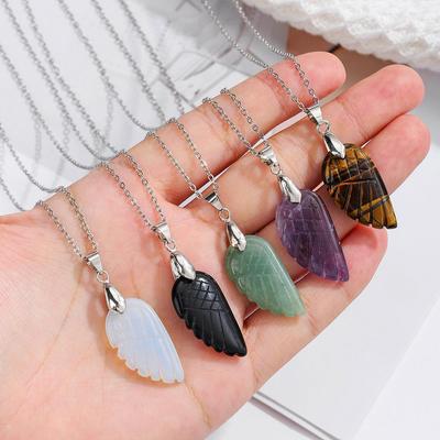 Natural Crystal Angel Wings Pendant Necklace - White Bohemian Charm Jewelry