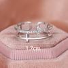 Double Layer White Zircon Cross Ring for Women Real 925 Sterling Silver Open Adjustable Finger Rings Party Wedding Jewelry